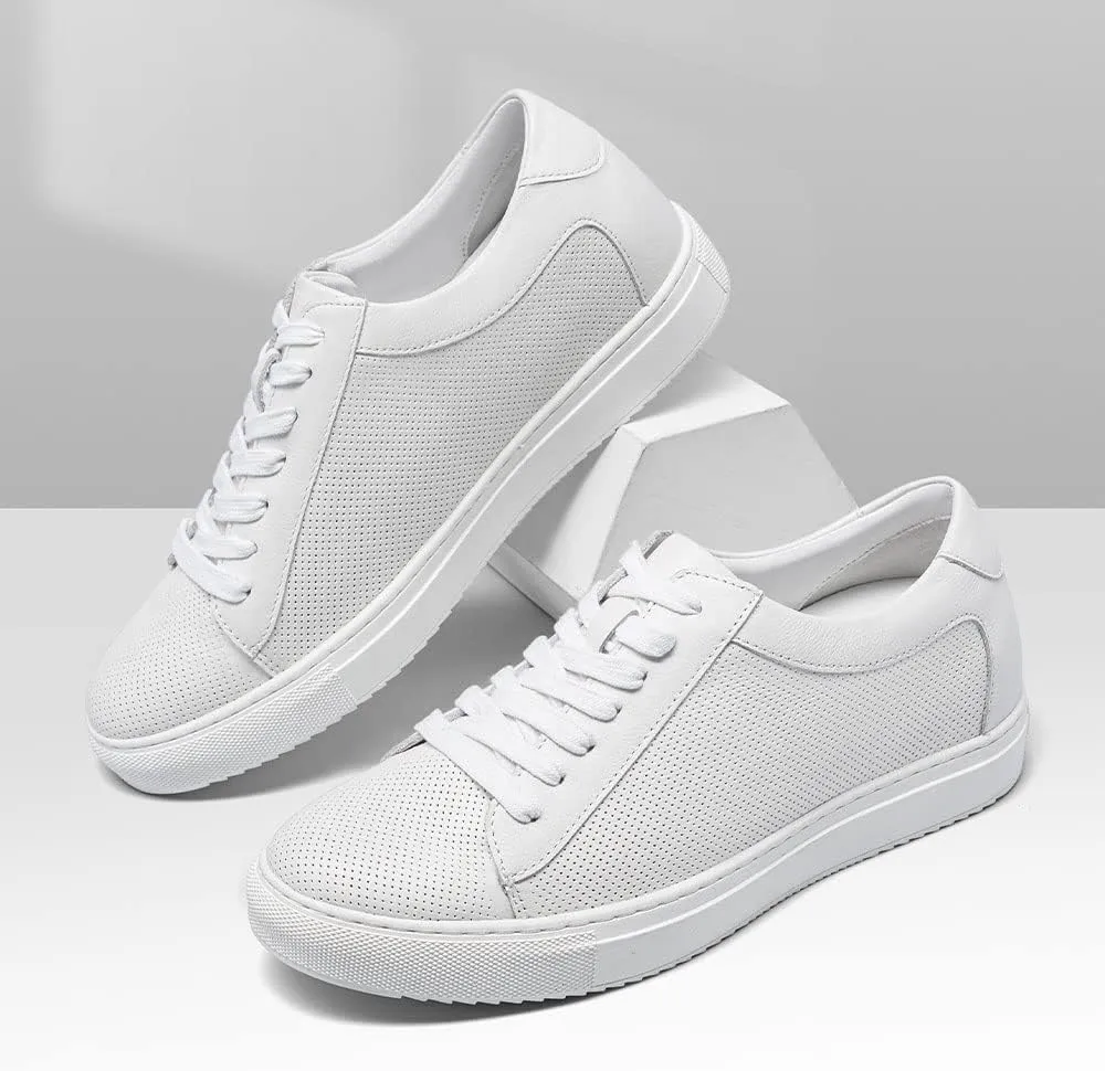 CHAMARIPA Hidden Heel Premium Leather Height Increase Low-Top Skate Shoes Men's Invisible Height Increasing Elevator Casual Fashion Sneaker