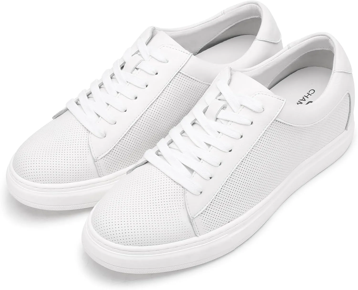 CHAMARIPA Hidden Heel Premium Leather Height Increase Low-Top Skate Shoes Men's Invisible Height Increasing Elevator Casual Fashion Sneaker