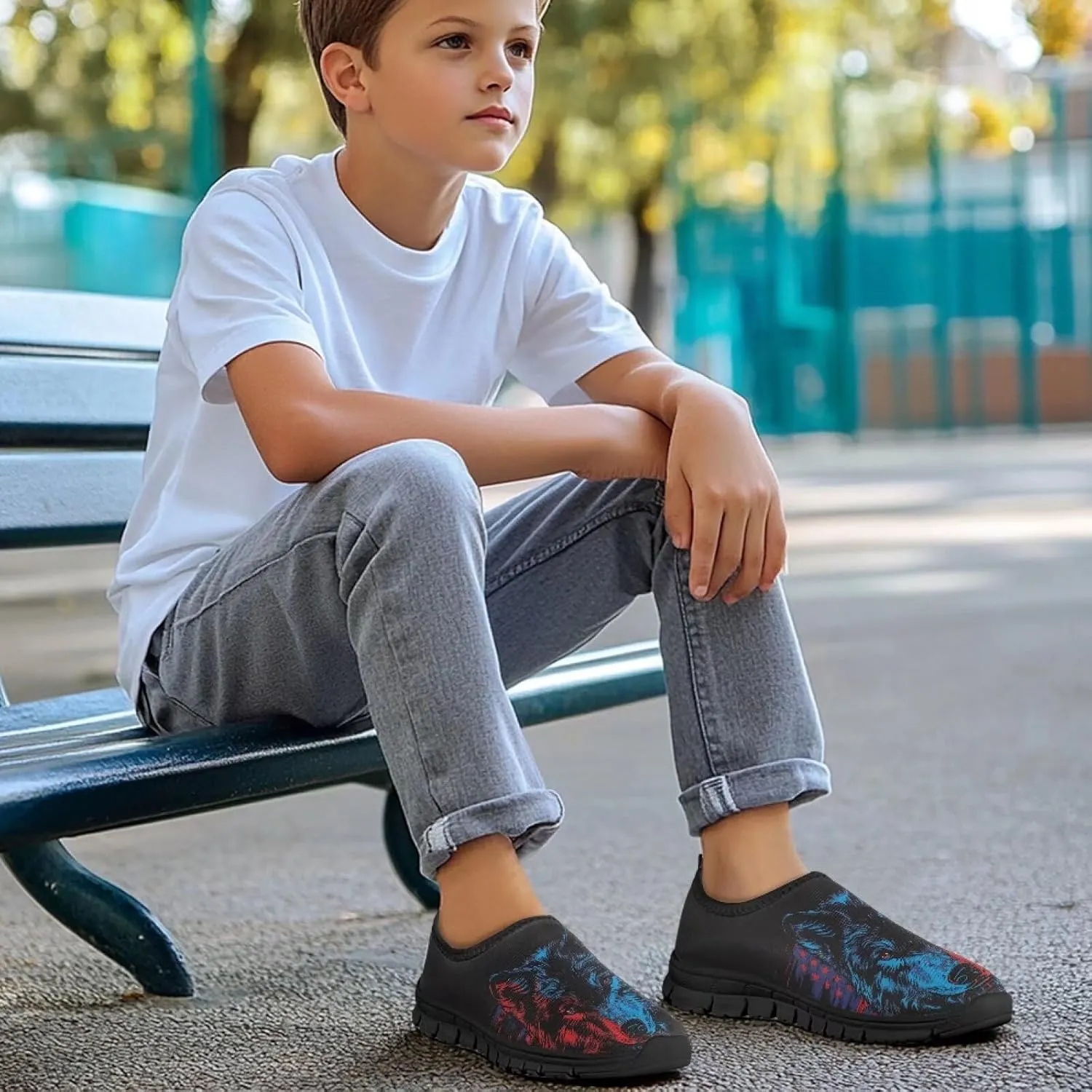 Children's Tennis Shoes,Boys Girls Slip On Flats Sneakers Non-Slip Stain-Resistant Black Sole Running Shoes