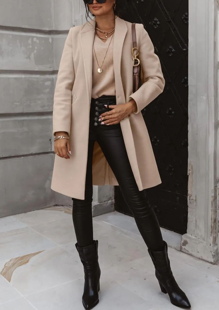 chouyatou Women's Winter Wool Coat Shawl Collar Business Casual One Button Midi Long Pea Coat