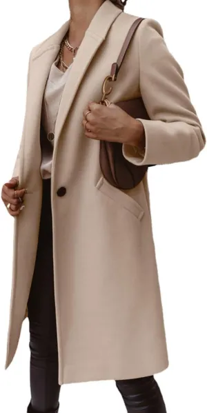 chouyatou Women's Winter Wool Coat Shawl Collar Business Casual One Button Midi Long Pea Coat