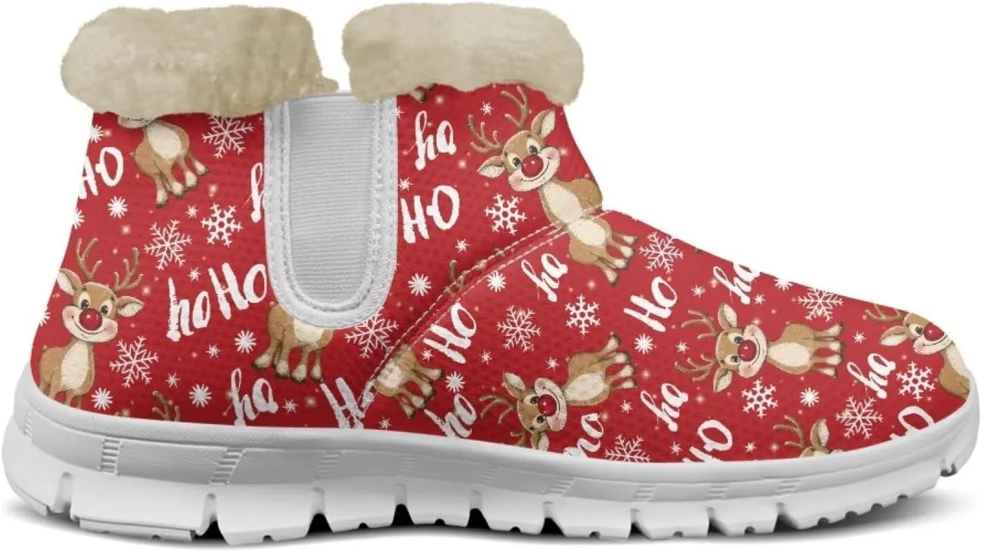 Christmas Winter Snow Boots for Women Men Cold Weather Snow Booties Pull On Fuzzy Slippers Shoes