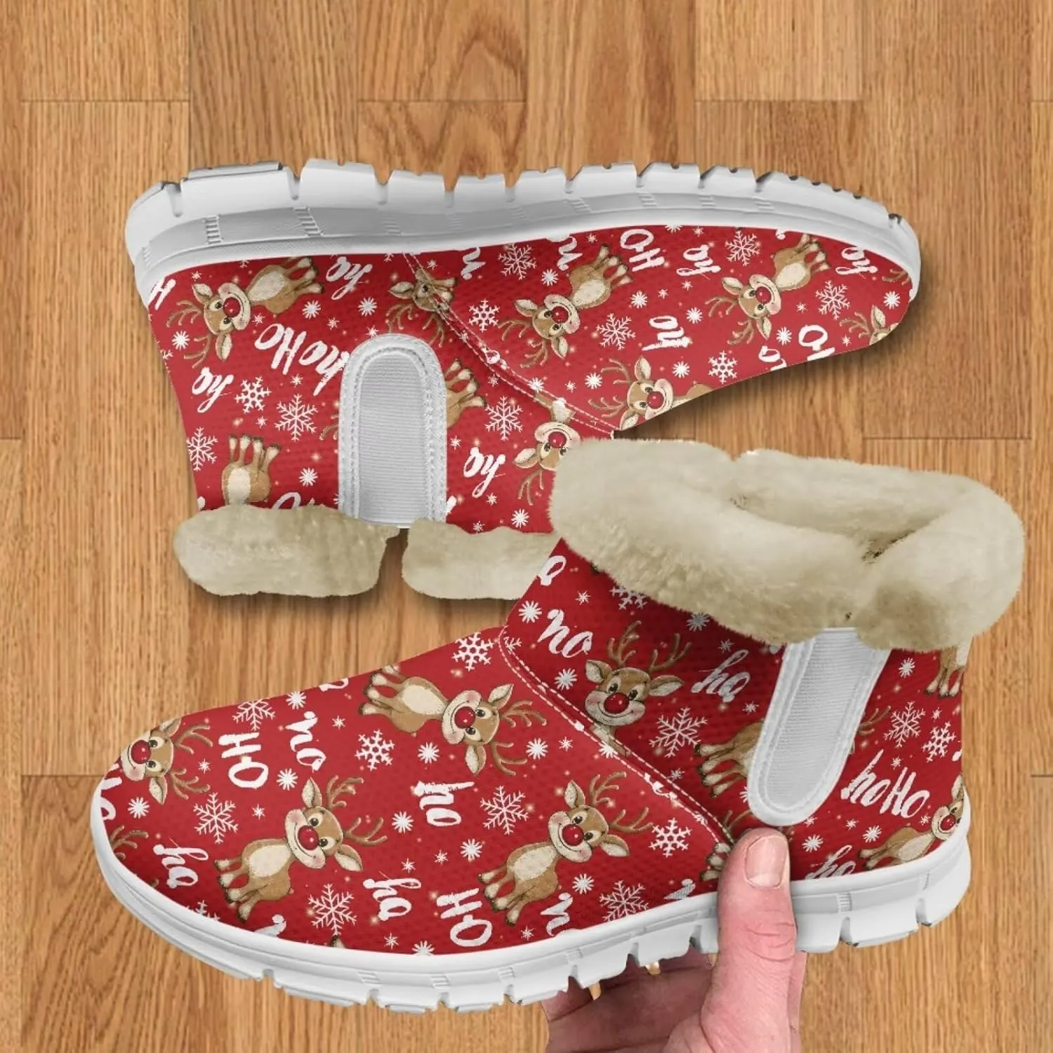 Christmas Winter Snow Boots for Women Men Cold Weather Snow Booties Pull On Fuzzy Slippers Shoes