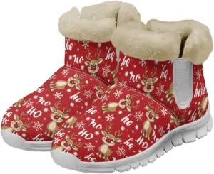 Christmas Winter Snow Boots for Women Men Cold Weather Snow Booties Pull On Fuzzy Slippers Shoes