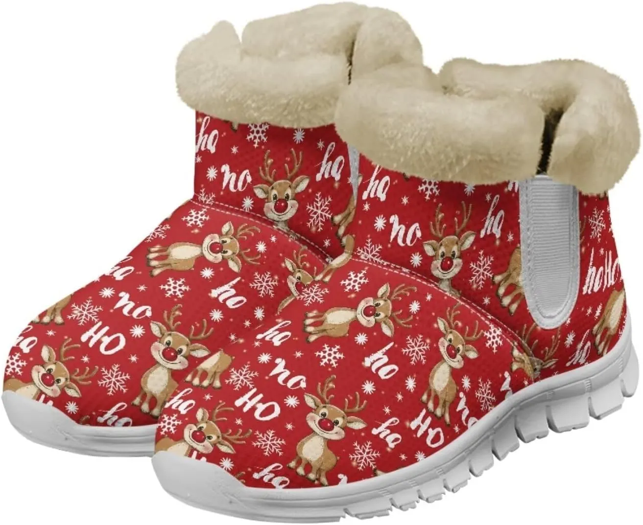 Christmas Winter Snow Boots for Women Men Cold Weather Snow Booties Pull On Fuzzy Slippers Shoes