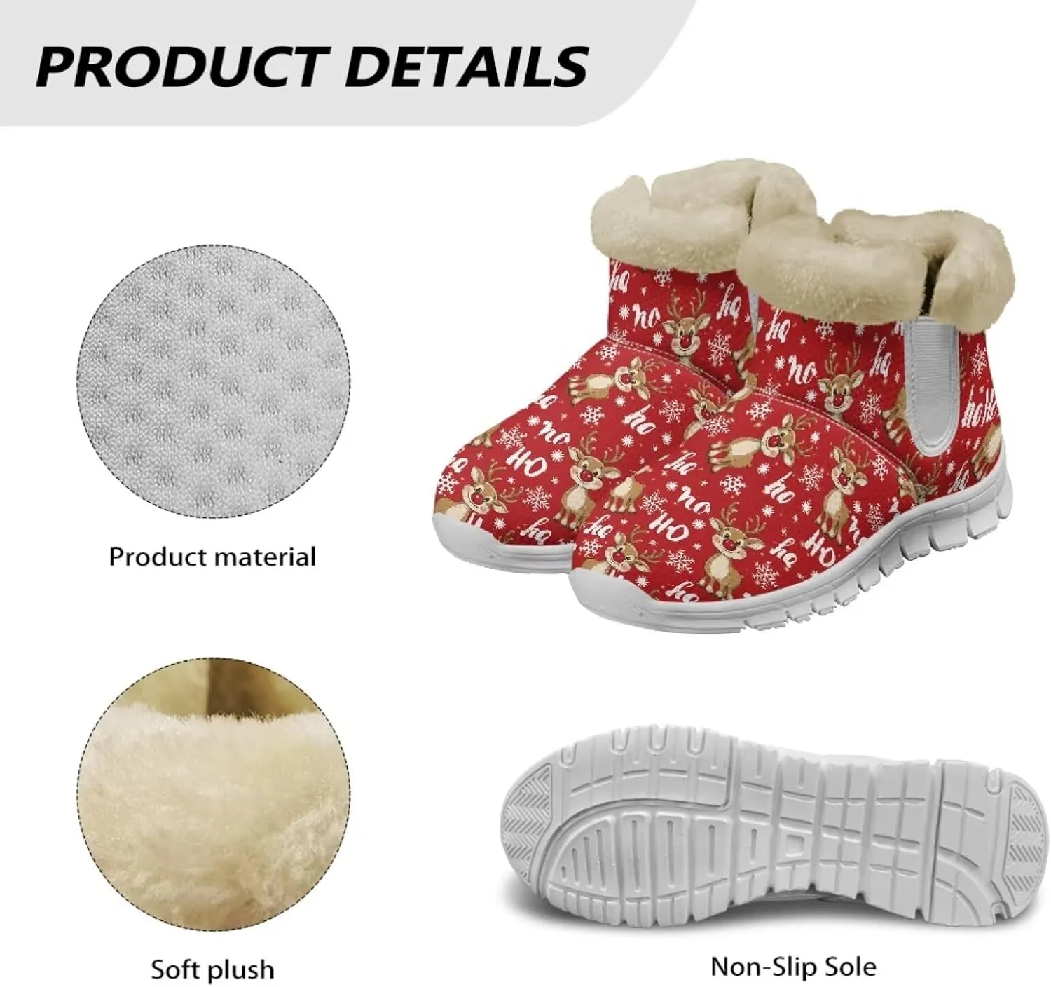 Christmas Winter Snow Boots for Women Men Cold Weather Snow Booties Pull On Fuzzy Slippers Shoes