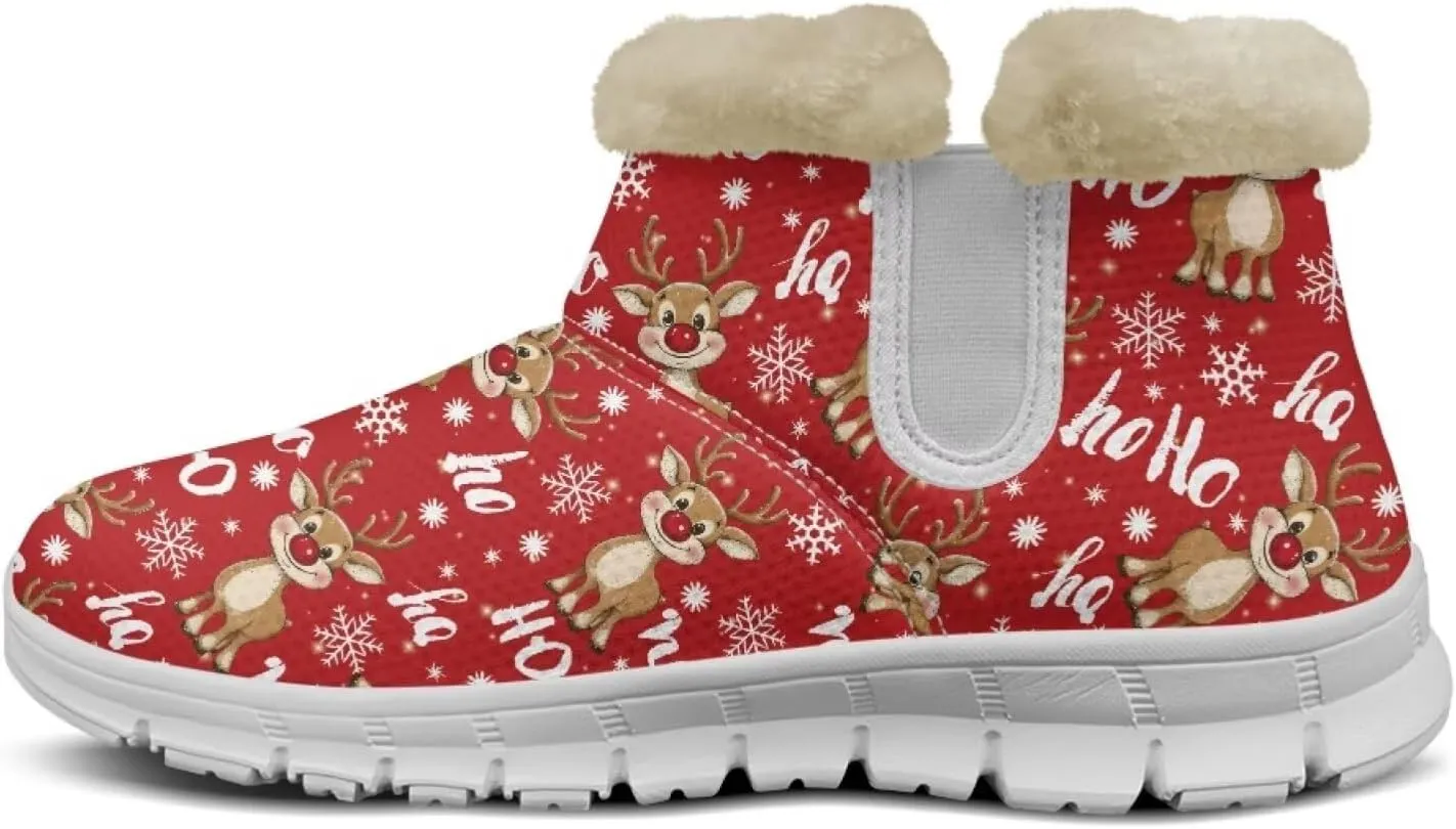 Christmas Winter Snow Boots for Women Men Cold Weather Snow Booties Pull On Fuzzy Slippers Shoes