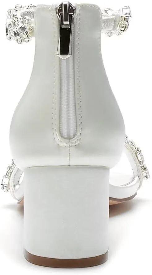 Chunky Heel Wedding Sandals Open Toe Low Block Heels Rhinestones Women Heeled Sandal