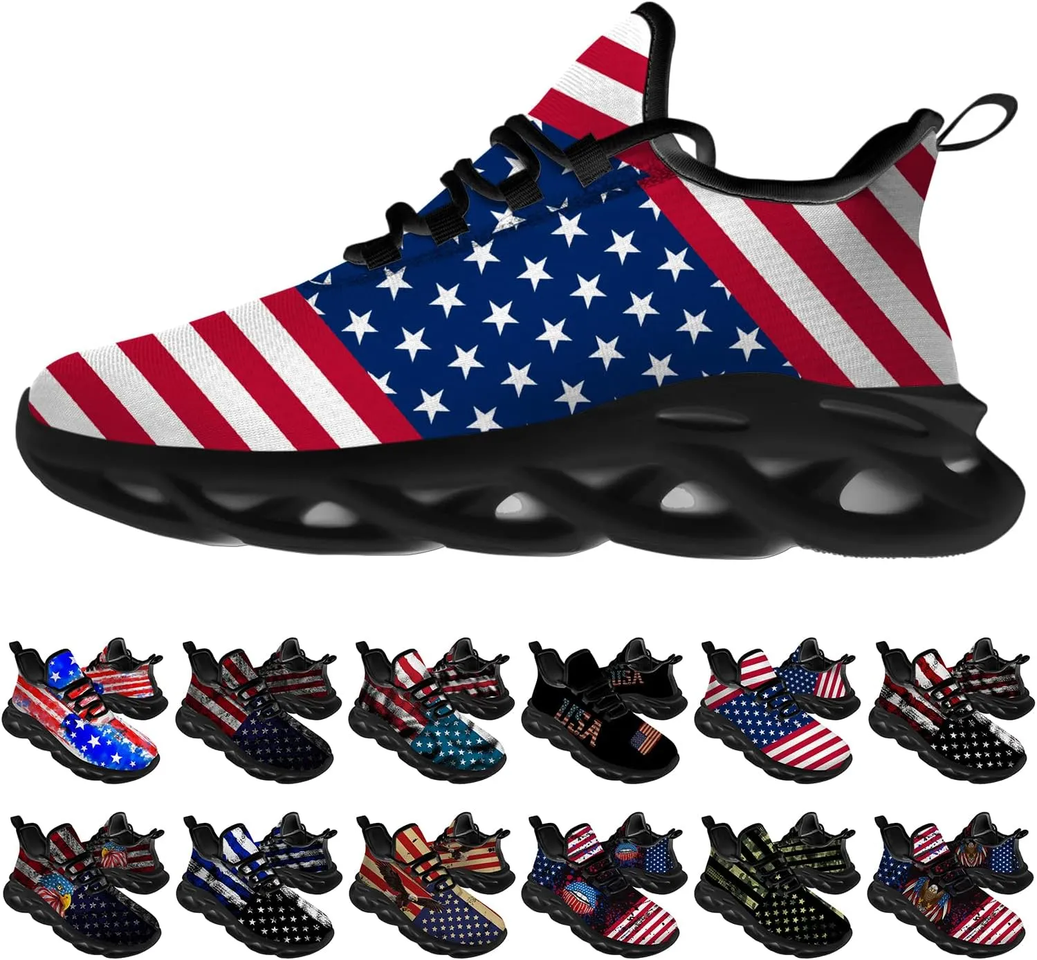 Ciadoon American Flag Shoes for Men Women Running Shoes Sport Walking Tennis Sneakers Athletic Shoes Gifts for Boy Girl