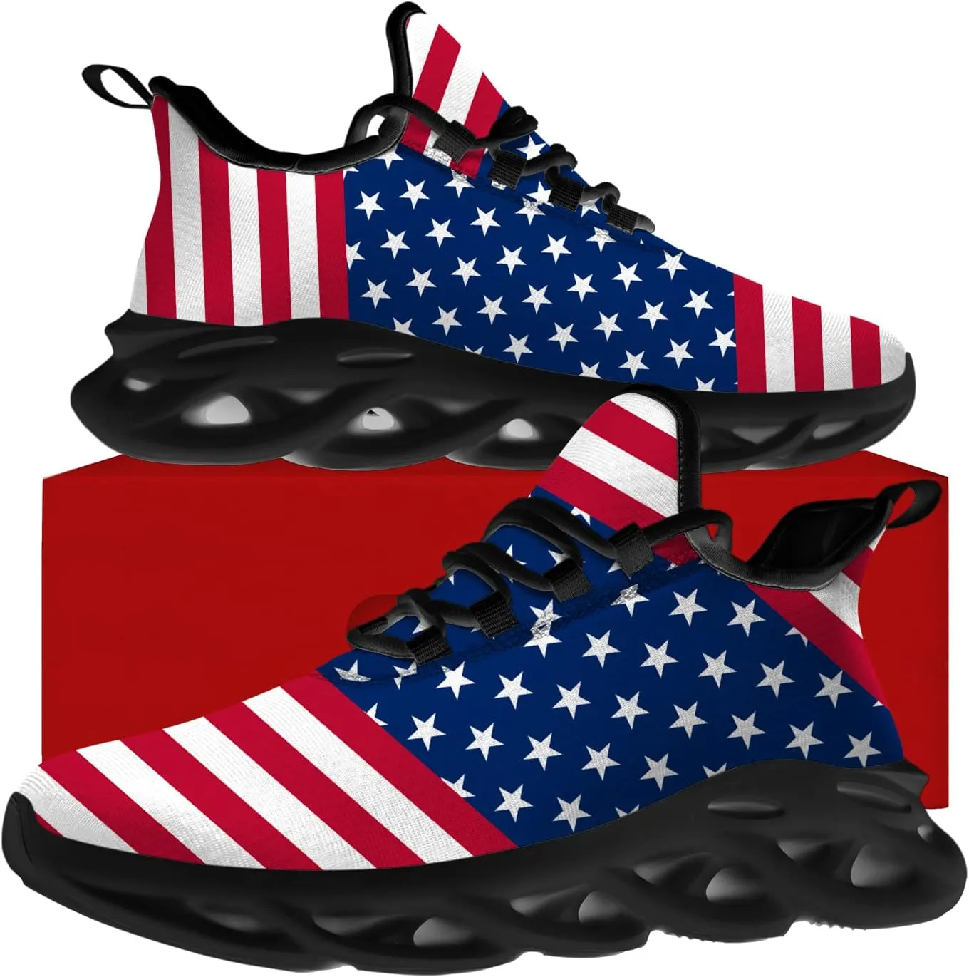 Ciadoon American Flag Shoes for Men Women Running Shoes Sport Walking Tennis Sneakers Athletic Shoes Gifts for Boy Girl