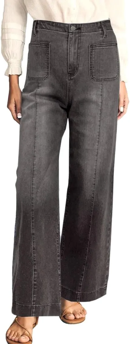 Cicy Bell Womens Wide Leg Flare Jeans Casual Baggy High Waisted Stretchy Trendy Front Seam Denim Pants