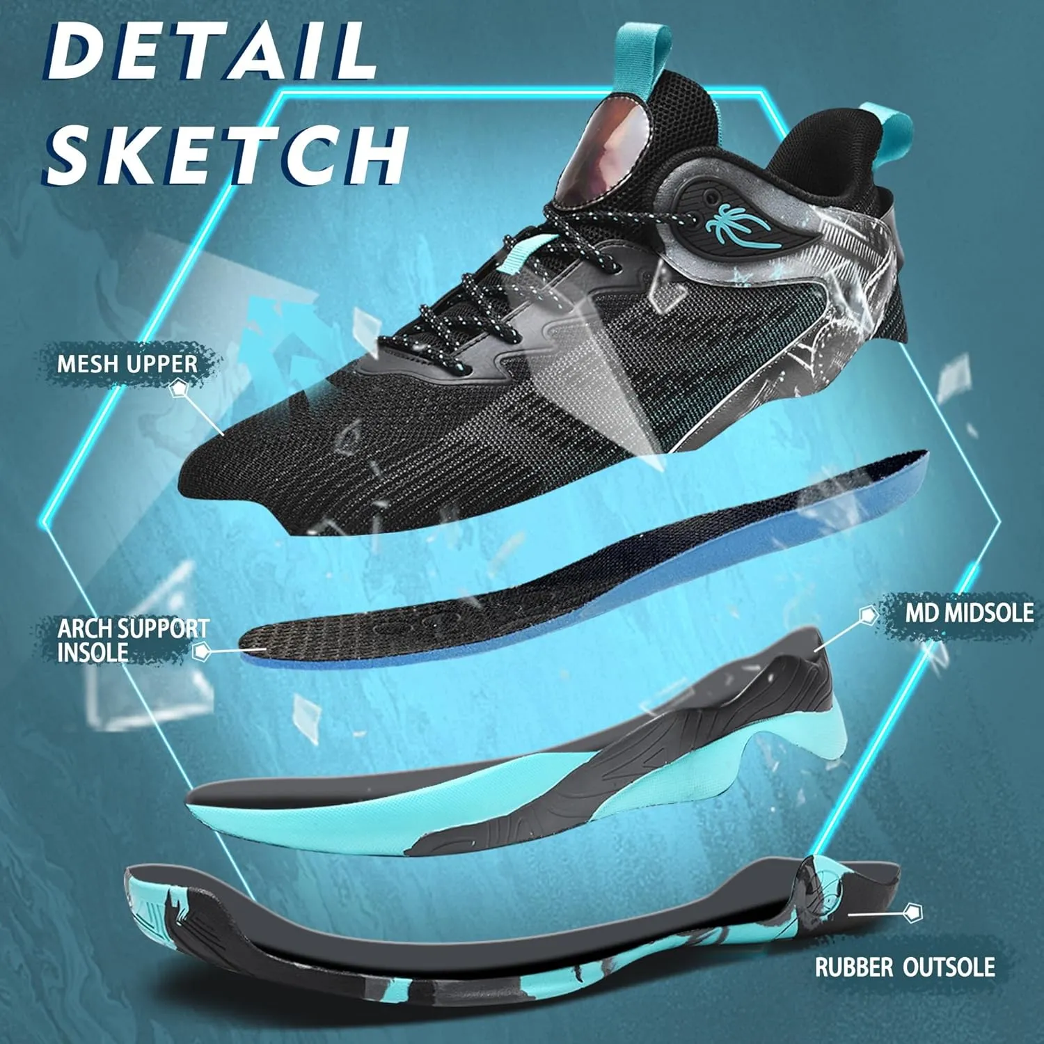 CJSPORX Men's Basketball Shoes Breathable Non-Slip Sneakers Fashionable Sports