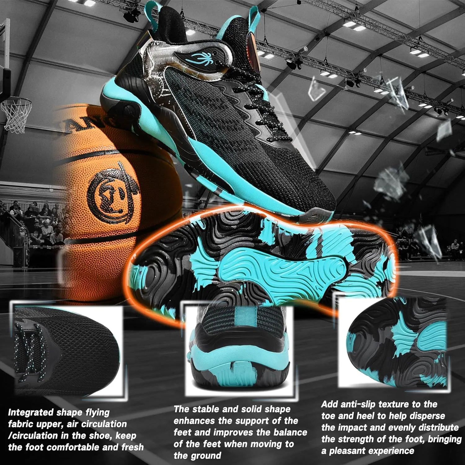 CJSPORX Men's Basketball Shoes Breathable Non-Slip Sneakers Fashionable Sports