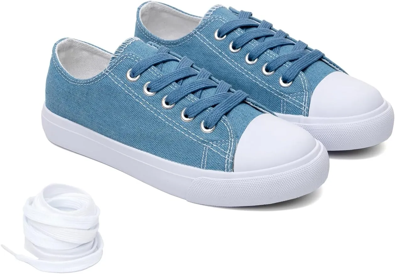 Classic Unisex Low-Top Canvas Sneakers – Boys Girls and Toddler Casual Lace-Up Shoes with Rubber Sole, Includes Extra White Shoelaces