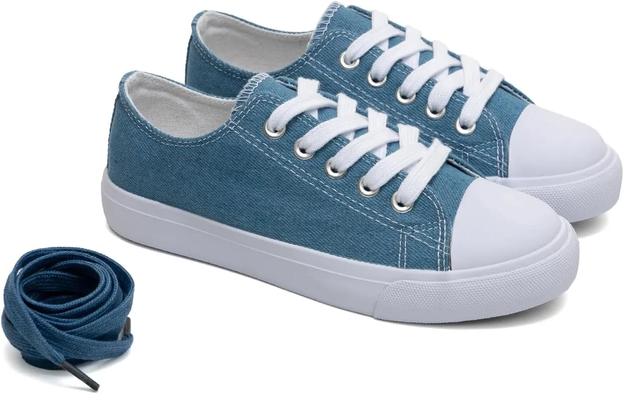 Classic Unisex Low-Top Canvas Sneakers – Boys Girls and Toddler Casual Lace-Up Shoes with Rubber Sole, Includes Extra White Shoelaces