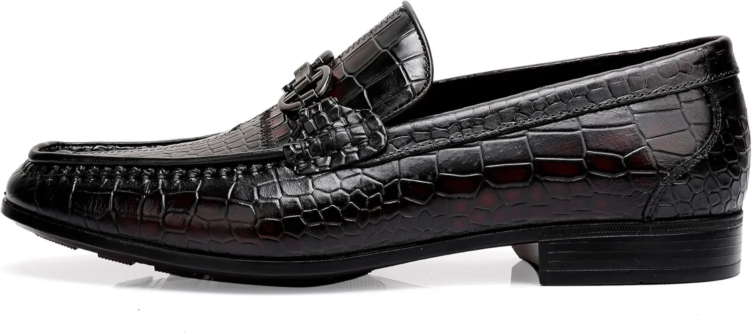 Classical Leather Alligator Printed Slip on Loafers, Fashion Dress Shoes Bit Loafers Buckle for Men