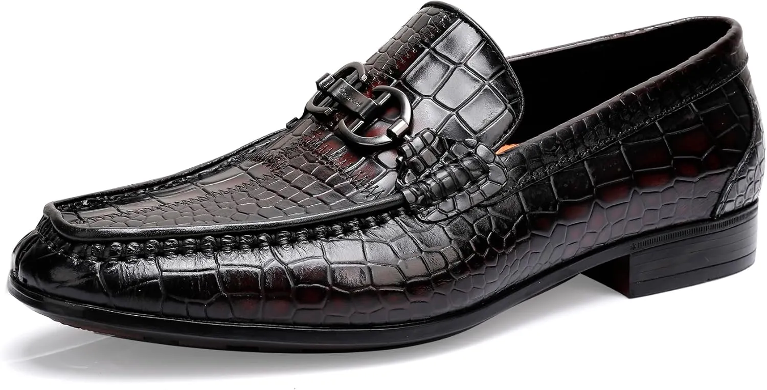Classical Leather Alligator Printed Slip on Loafers, Fashion Dress Shoes Bit Loafers Buckle for Men