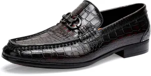 Classical Leather Alligator Printed Slip on Loafers, Fashion Dress Shoes Bit Loafers Buckle for Men