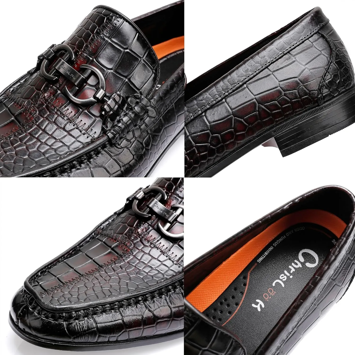 Classical Leather Alligator Printed Slip on Loafers, Fashion Dress Shoes Bit Loafers Buckle for Men