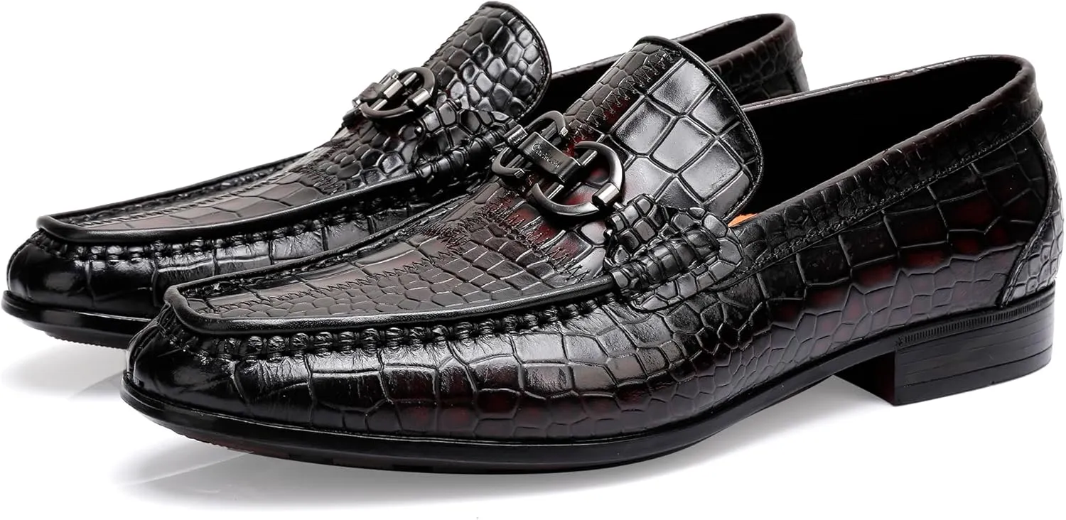 Classical Leather Alligator Printed Slip on Loafers, Fashion Dress Shoes Bit Loafers Buckle for Men