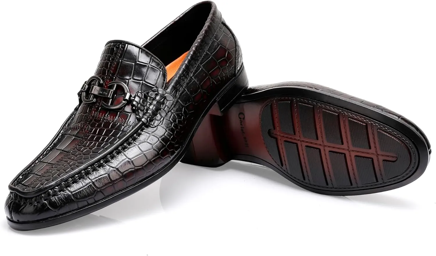 Classical Leather Alligator Printed Slip on Loafers, Fashion Dress Shoes Bit Loafers Buckle for Men