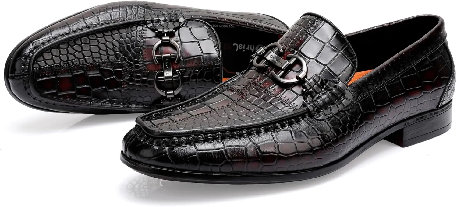 Classical Leather Alligator Printed Slip on Loafers, Fashion Dress Shoes Bit Loafers Buckle for Men