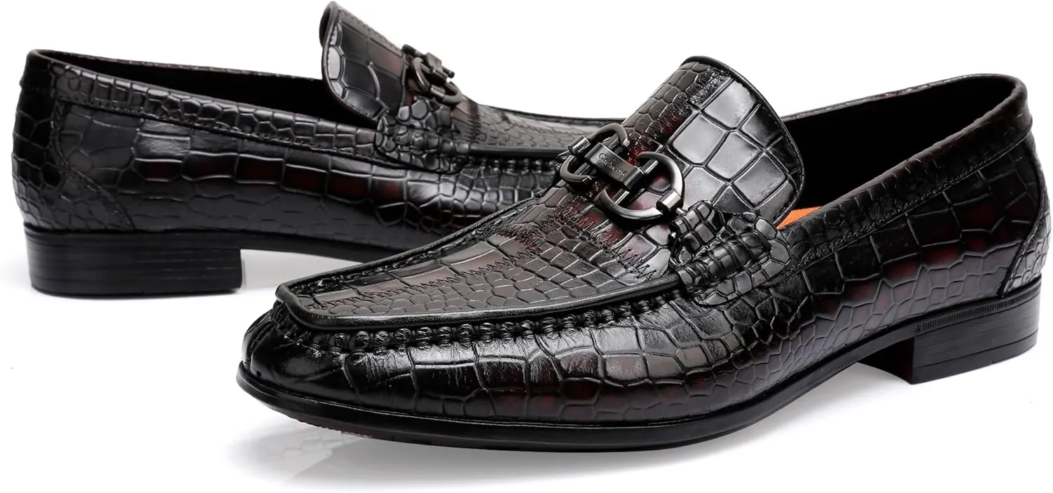 Classical Leather Alligator Printed Slip on Loafers, Fashion Dress Shoes Bit Loafers Buckle for Men