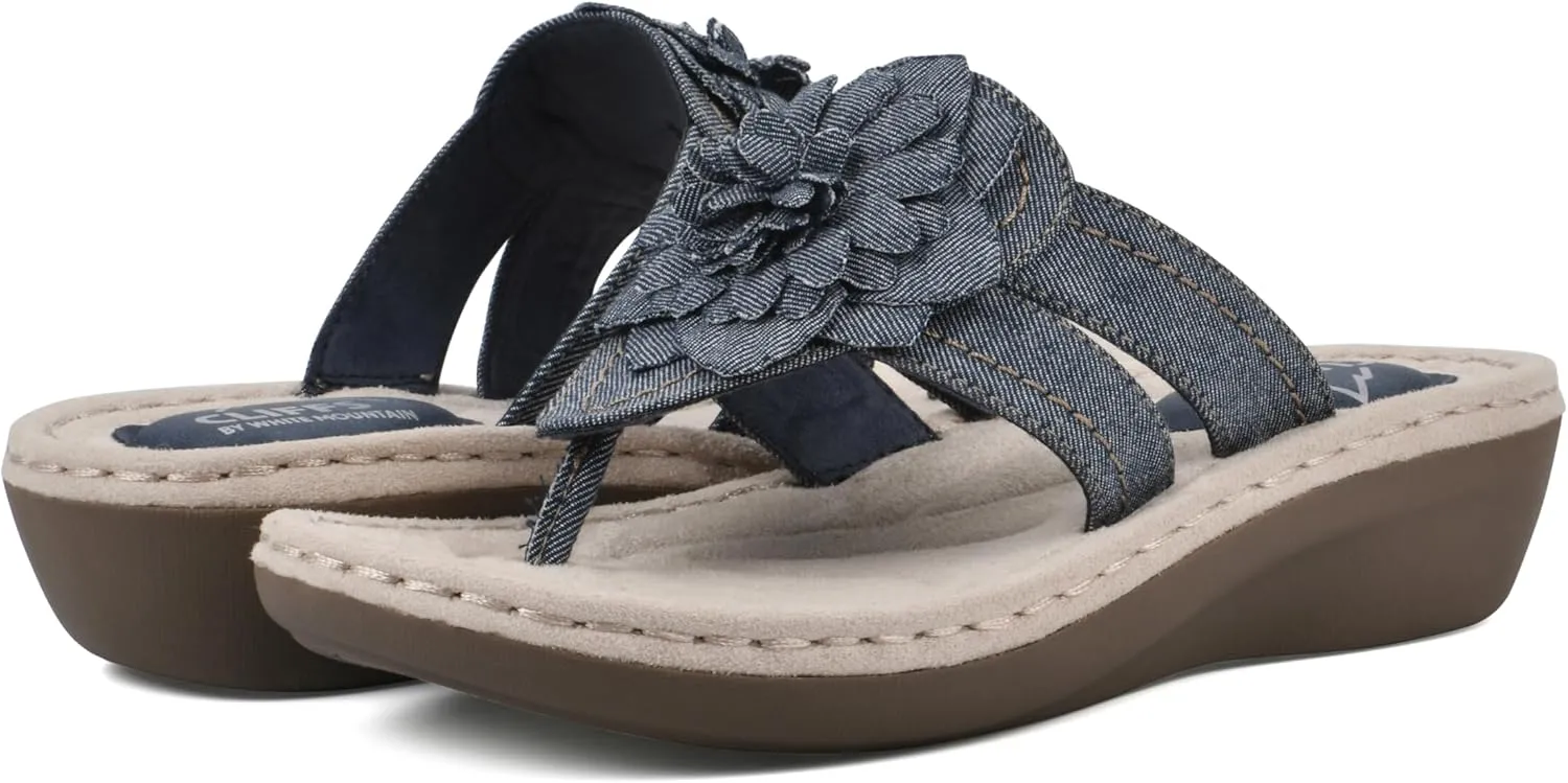 CLIFFS BY WHITE MOUNTAIN Women's Cassia Mini Wedge Flower Flip Flop Sandal