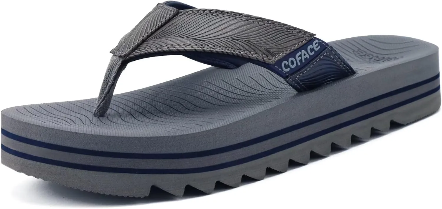 COFACE Mens Arch Support Flip Flops Yoga Mat Comfortable Thick Cushion Recovery Walking Thong Sandals Lightweight Slip On Summer Beach Slippers