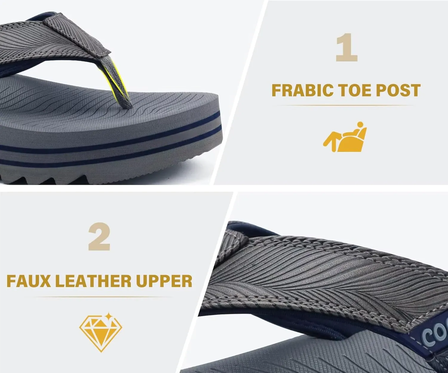 COFACE Mens Arch Support Flip Flops Yoga Mat Comfortable Thick Cushion Recovery Walking Thong Sandals Lightweight Slip On Summer Beach Slippers