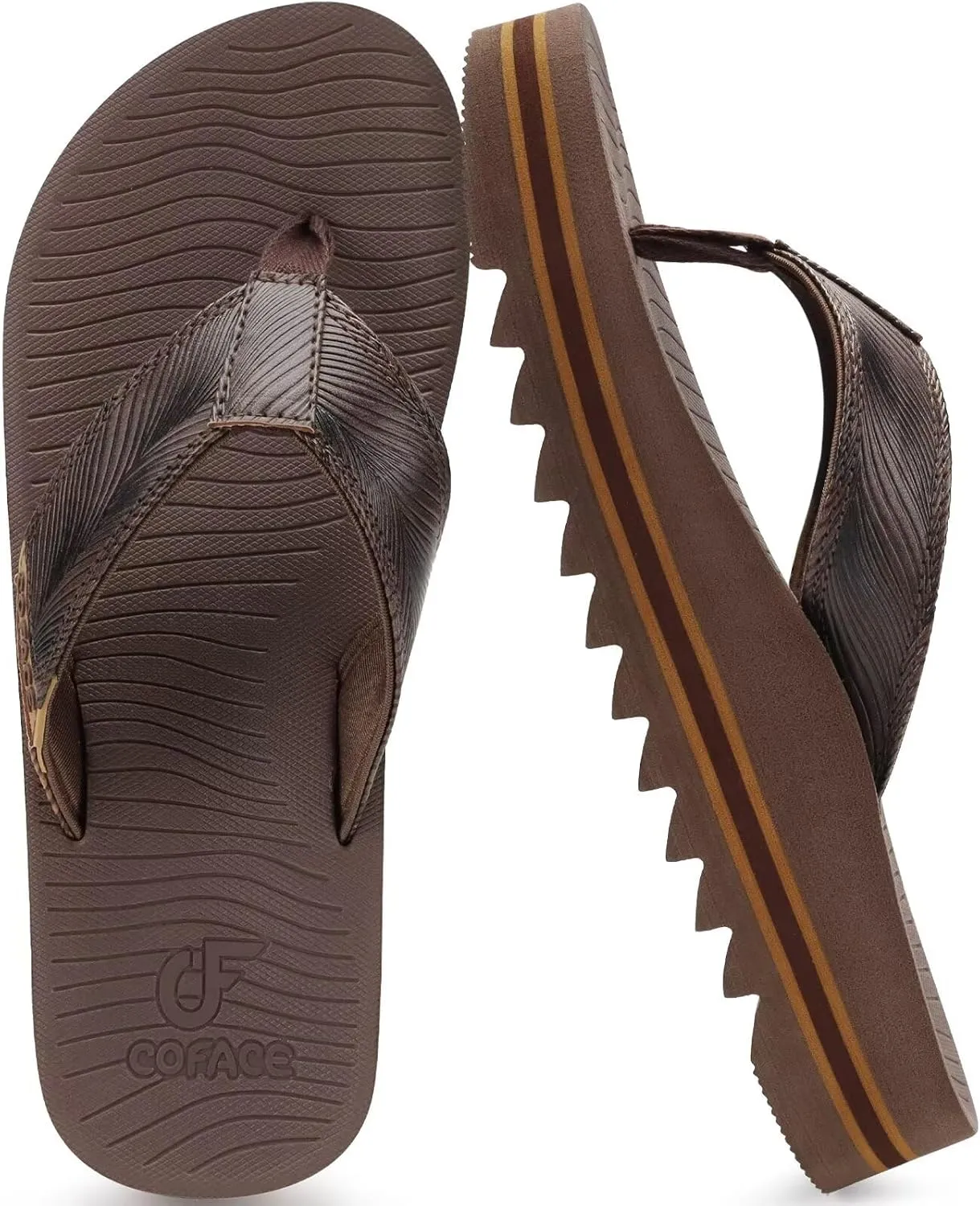 COFACE Mens Arch Support Flip Flops Yoga Mat Comfortable Thick Cushion Recovery Walking Thong Sandals Lightweight Slip On Summer Beach Slippers