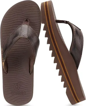 COFACE Mens Arch Support Flip Flops Yoga Mat Comfortable Thick Cushion Recovery Walking Thong Sandals Lightweight Slip On Summer Beach Slippers