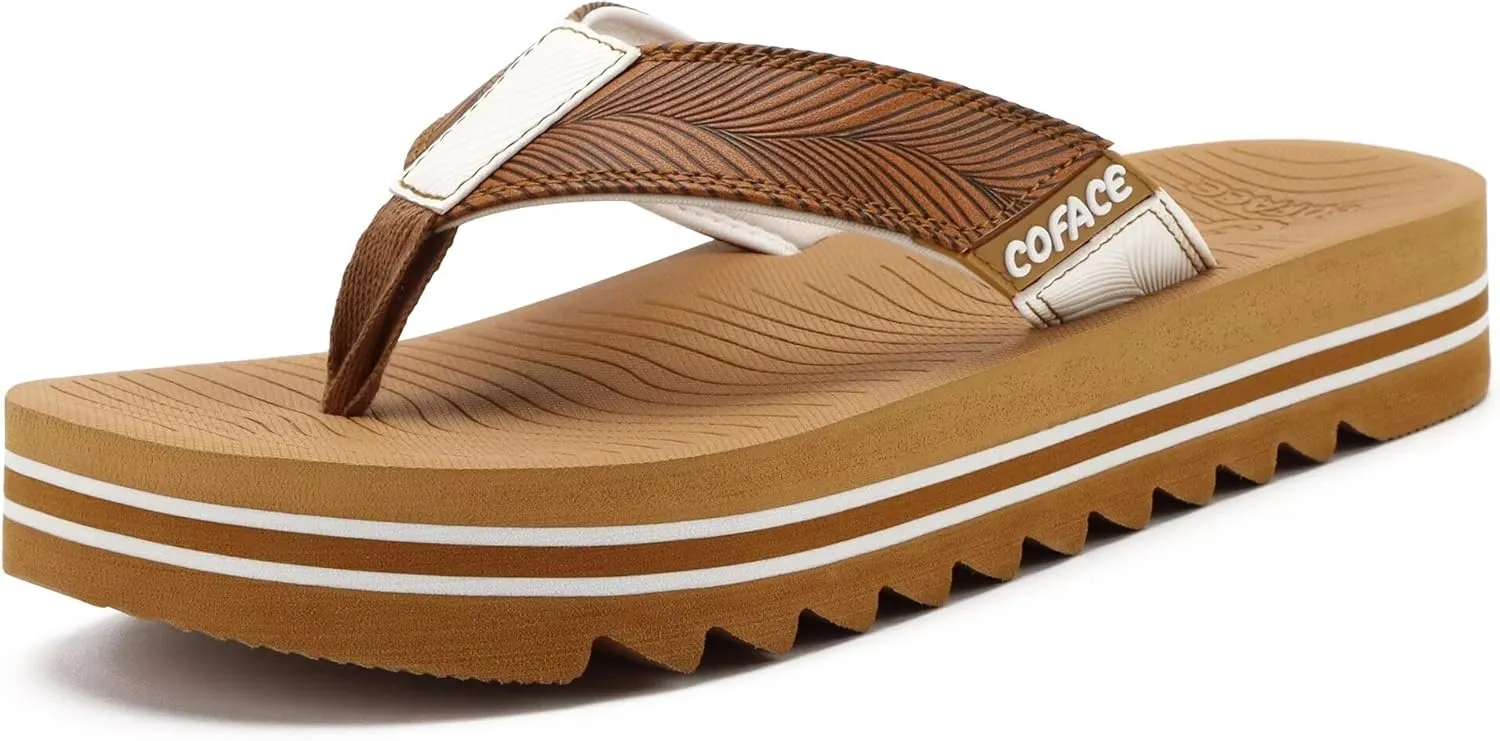 COFACE Mens Arch Support Flip Flops Yoga Mat Comfortable Thick Cushion Recovery Walking Thong Sandals Lightweight Slip On Summer Beach Slippers