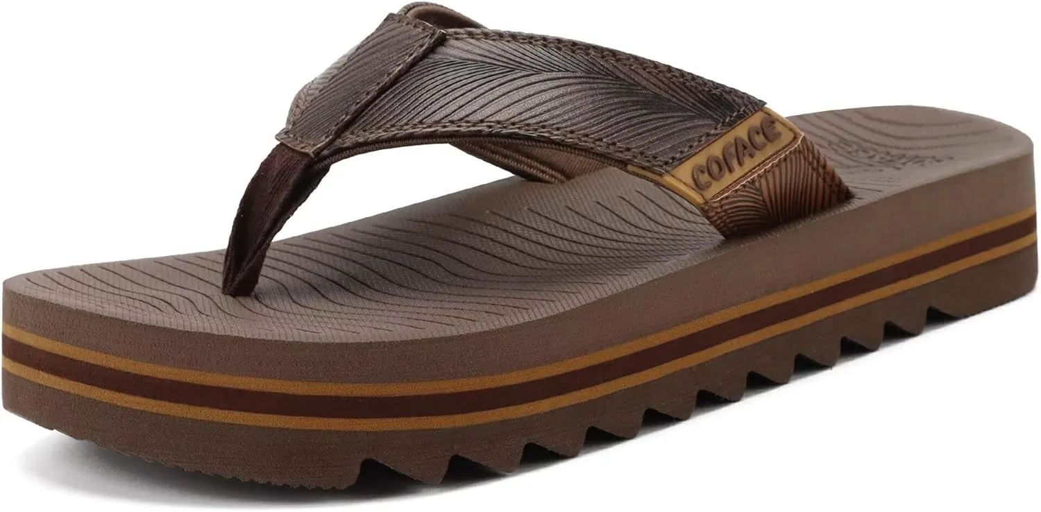 COFACE Mens Arch Support Flip Flops Yoga Mat Comfortable Thick Cushion Recovery Walking Thong Sandals Lightweight Slip On Summer Beach Slippers
