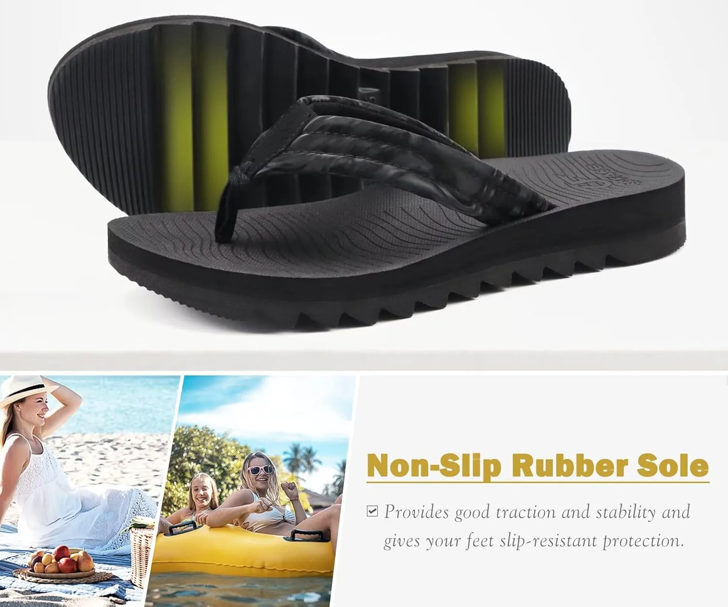 COFACE Womens Arch Support Flip Flops Yoga Mat Comfortable Thick Cushion Walking Thong Sandals Lightweight Slip On Summer Beach Slippers
