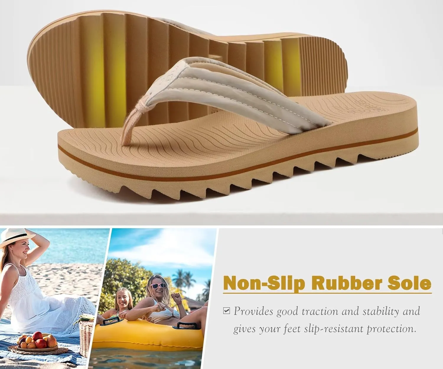 COFACE Womens Arch Support Flip Flops Yoga Mat Comfortable Thick Cushion Walking Thong Sandals Lightweight Slip On Summer Beach Slippers