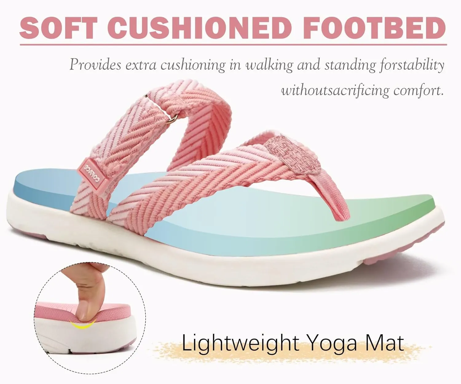 COFACE Womens Trendy Orthotic Flip Flops Lightweight Yoga Mat Thick Cushion Walking Thong Sandals Adjustable Slip On Slippers With Comfortable Plantar Fasciitis Arch Support