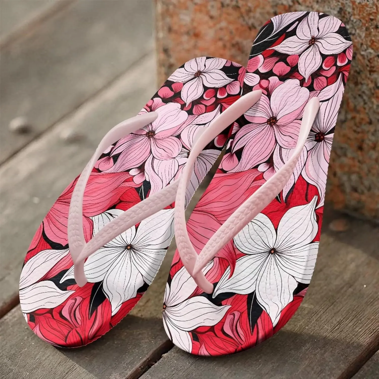 Coloranimal Flip Flops for Women Summer Beach Sandals Flower Flip Flops Thong Sandals Non Slip Women's Flip Flops Bathroom Slippers Y Sandals