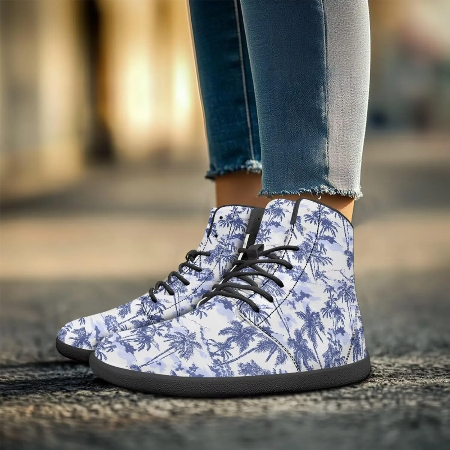 Coloranimal Women's High Top Barefoot Shoes Fashion Sneakers Wide Toe Box Shoes for Women Fashion Walking Shoes Lace Up Shoes Black Sole