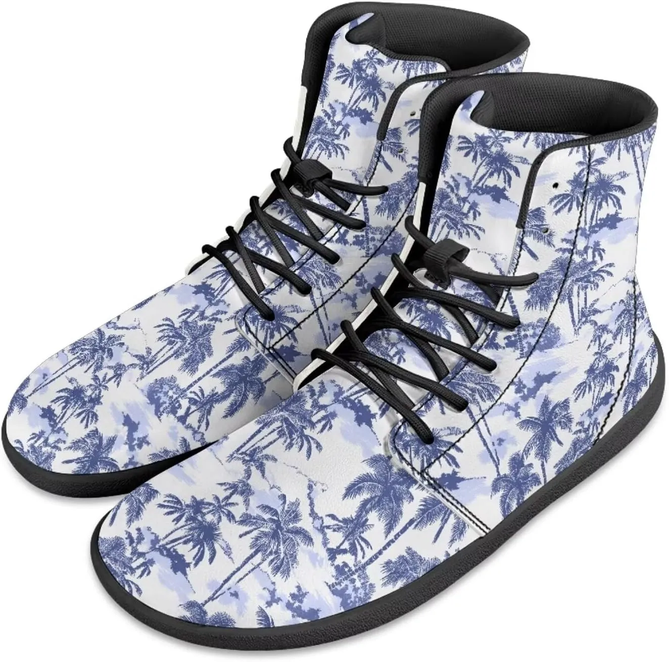 Coloranimal Women's High Top Barefoot Shoes Fashion Sneakers Wide Toe Box Shoes for Women Fashion Walking Shoes Lace Up Shoes Black Sole