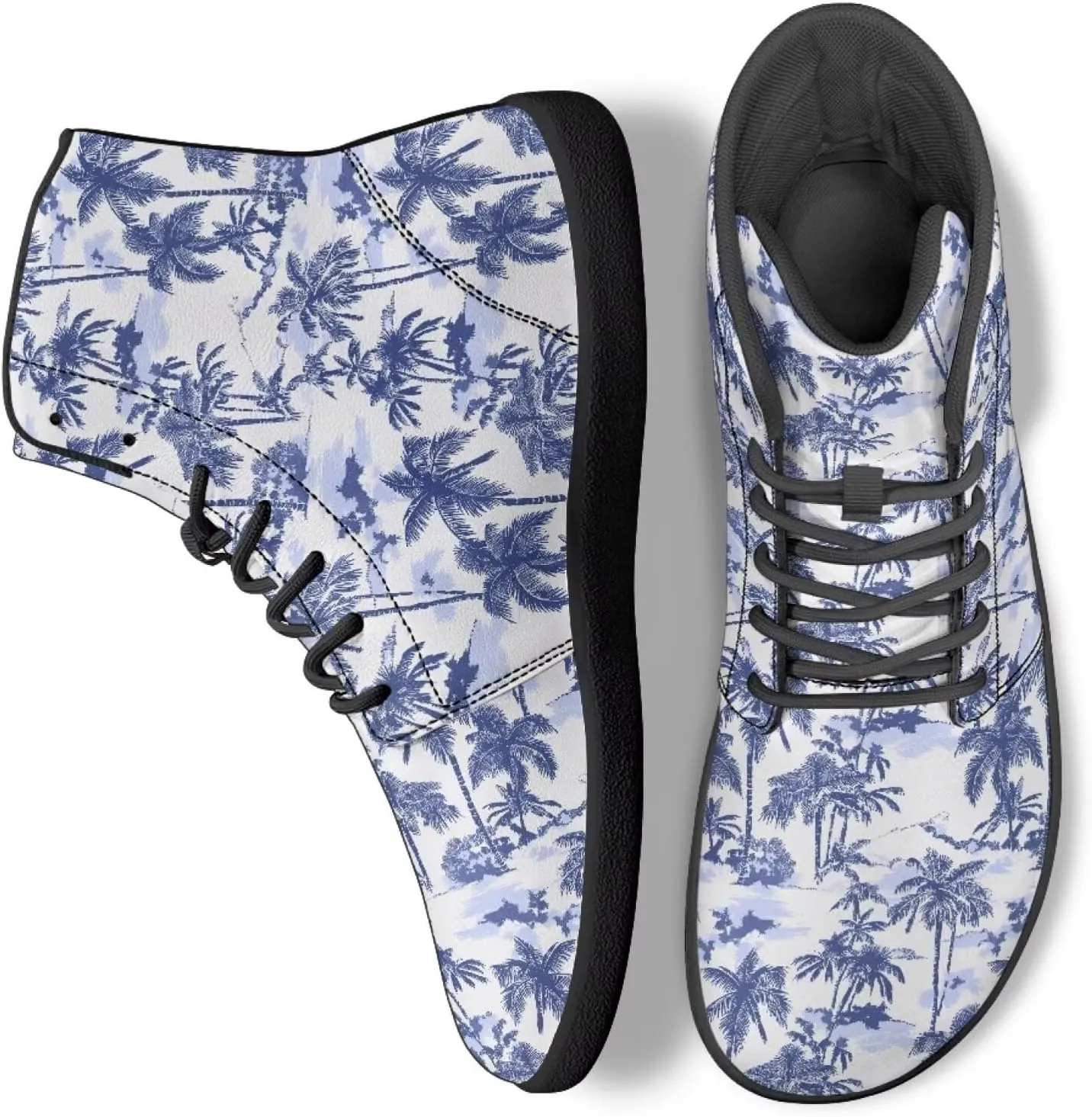 Coloranimal Women's High Top Barefoot Shoes Fashion Sneakers Wide Toe Box Shoes for Women Fashion Walking Shoes Lace Up Shoes Black Sole