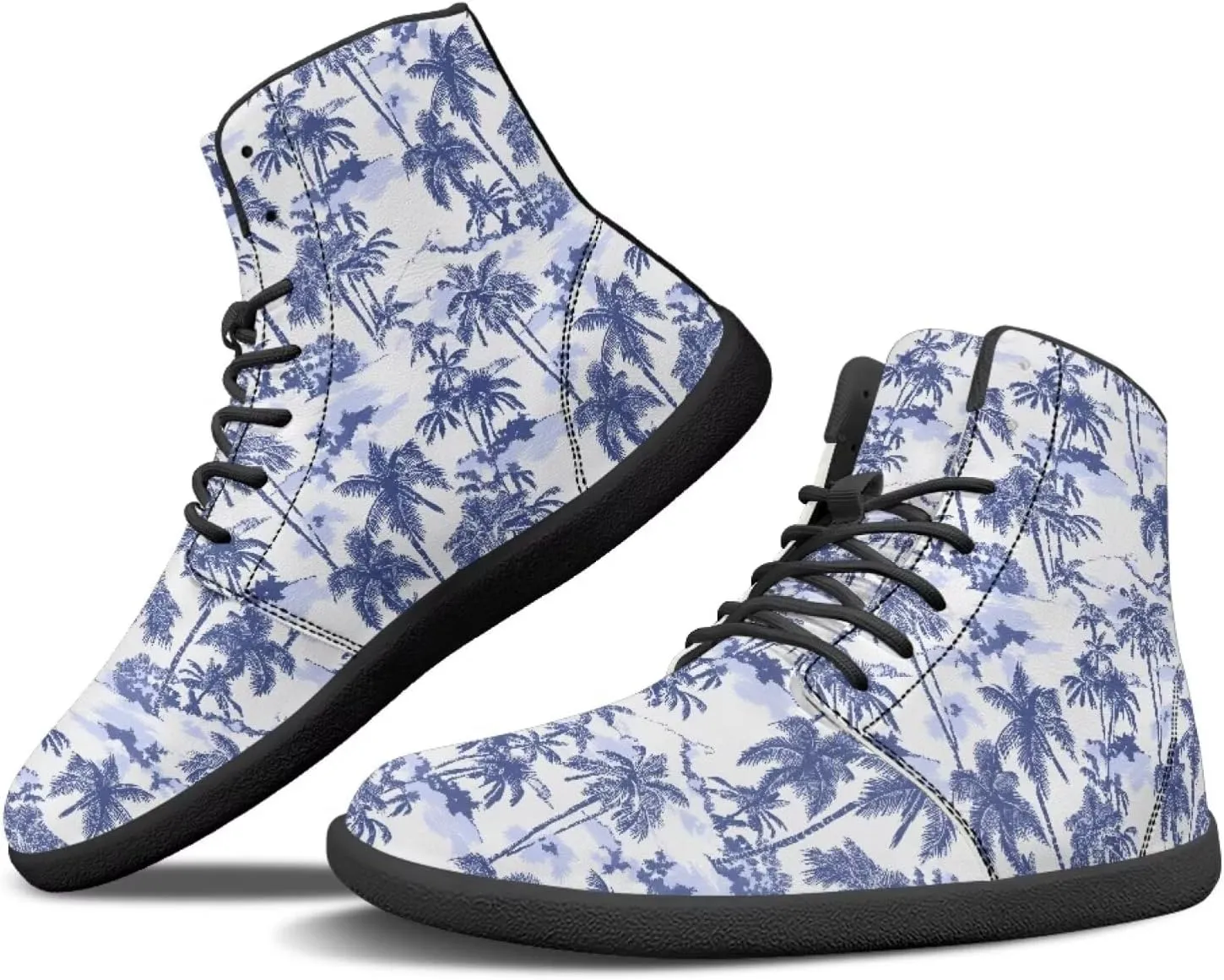 Coloranimal Women's High Top Barefoot Shoes Fashion Sneakers Wide Toe Box Shoes for Women Fashion Walking Shoes Lace Up Shoes Black Sole