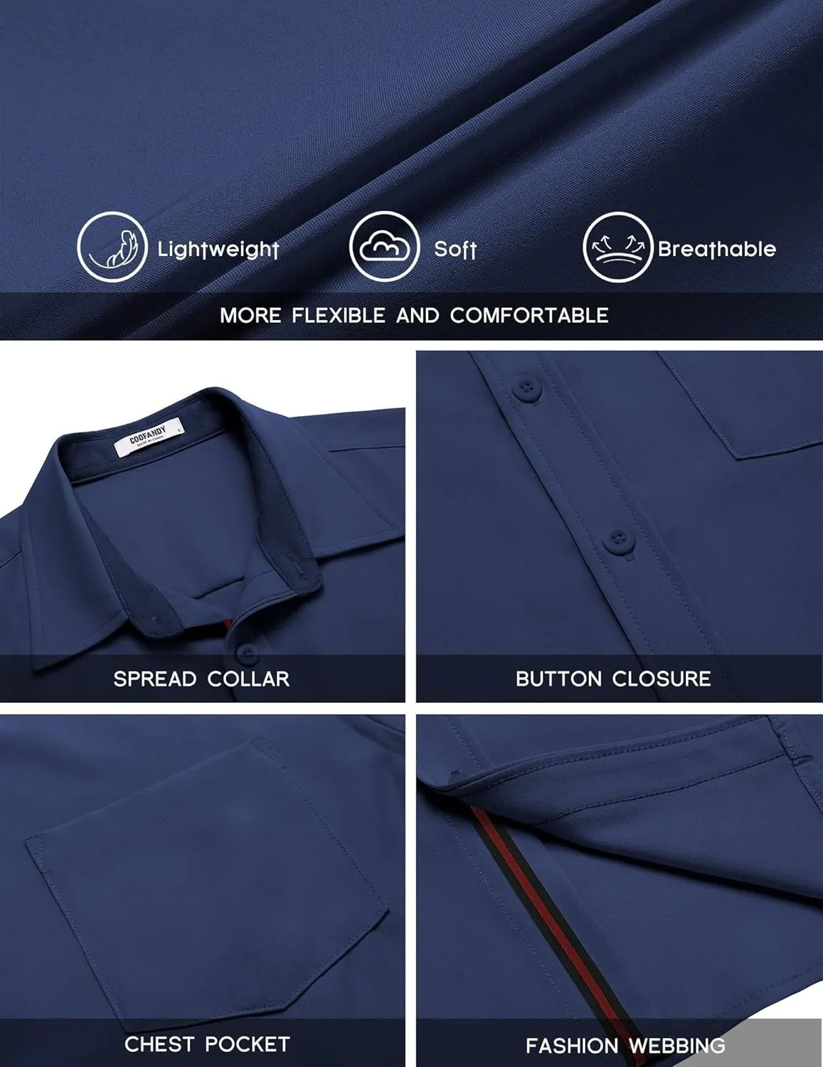 COOFANDY Men's Casual Button Down Shirts Stretch Short Sleeve Business Dress Shirt with Pocket