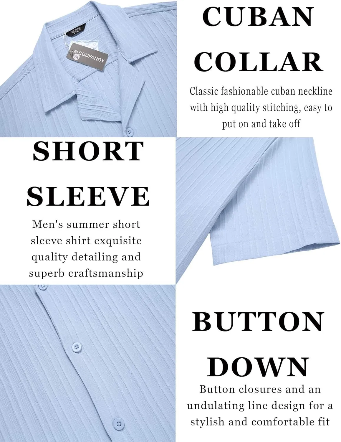 COOFANDY Men's Casual Shirts Short Sleeve Button Down Shirts Fashion Textured Summer Beach Shirt