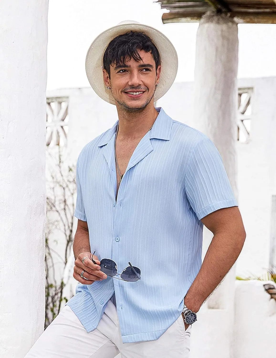 COOFANDY Men's Casual Shirts Short Sleeve Button Down Shirts Fashion Textured Summer Beach Shirt