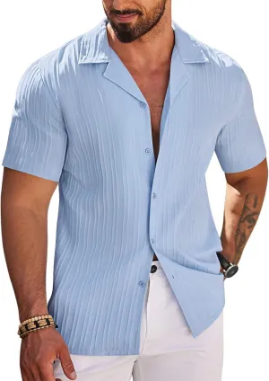 COOFANDY Men's Casual Shirts Short Sleeve Button Down Shirts Fashion Textured Summer Beach Shirt