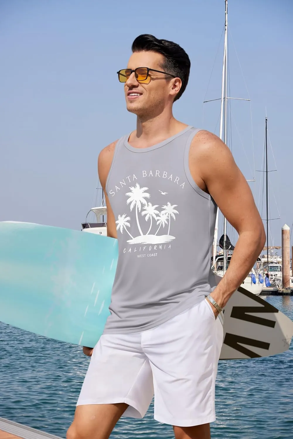 COOFANDY Mens Tank Tops Beach Summer Sleeveless Graphic T Shirts Palm Tree Vacation Quick Dry Muscle Tank
