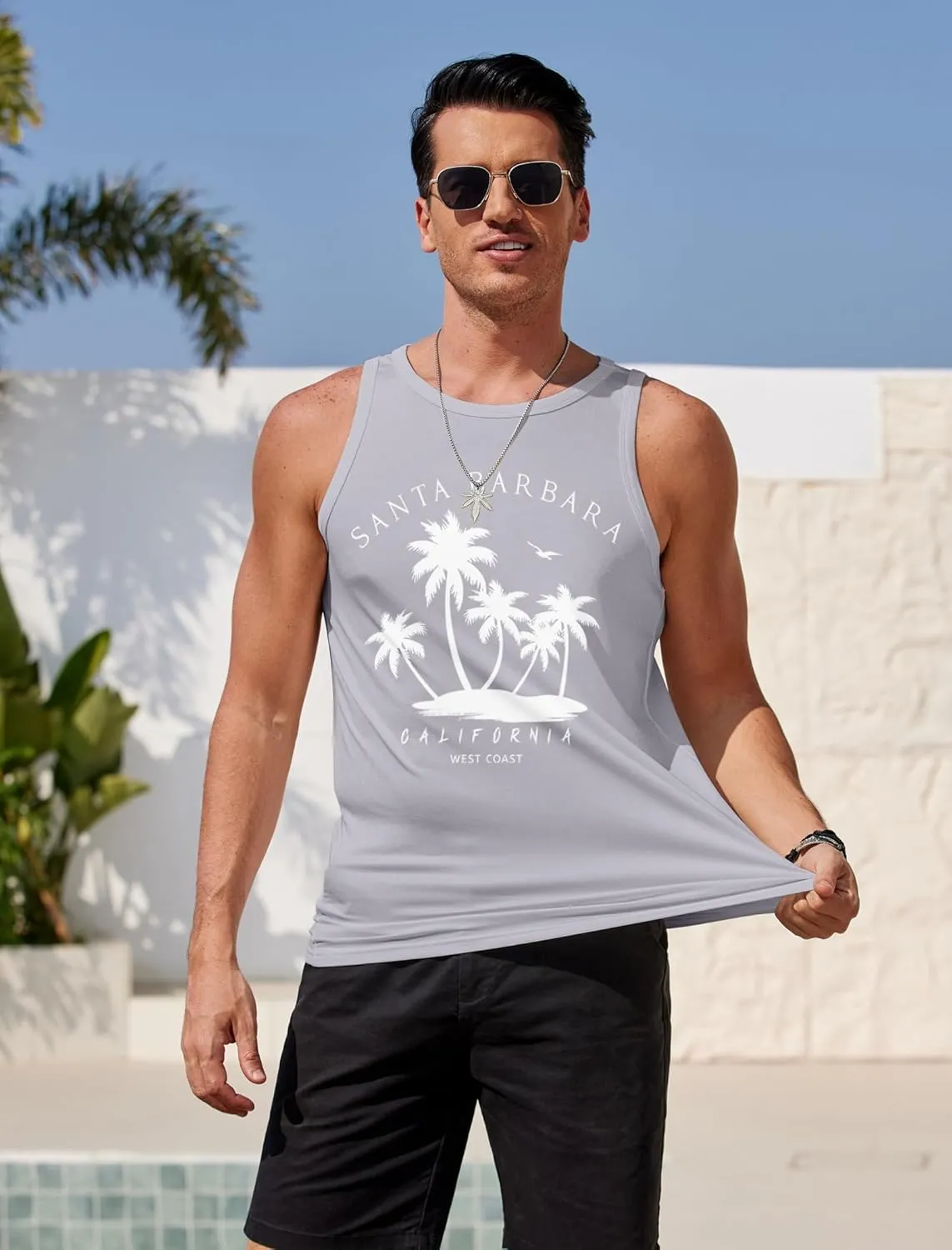 COOFANDY Mens Tank Tops Beach Summer Sleeveless Graphic T Shirts Palm Tree Vacation Quick Dry Muscle Tank