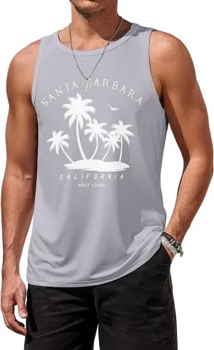 COOFANDY Mens Tank Tops Beach Summer Sleeveless Graphic T Shirts Palm Tree Vacation Quick Dry Muscle Tank