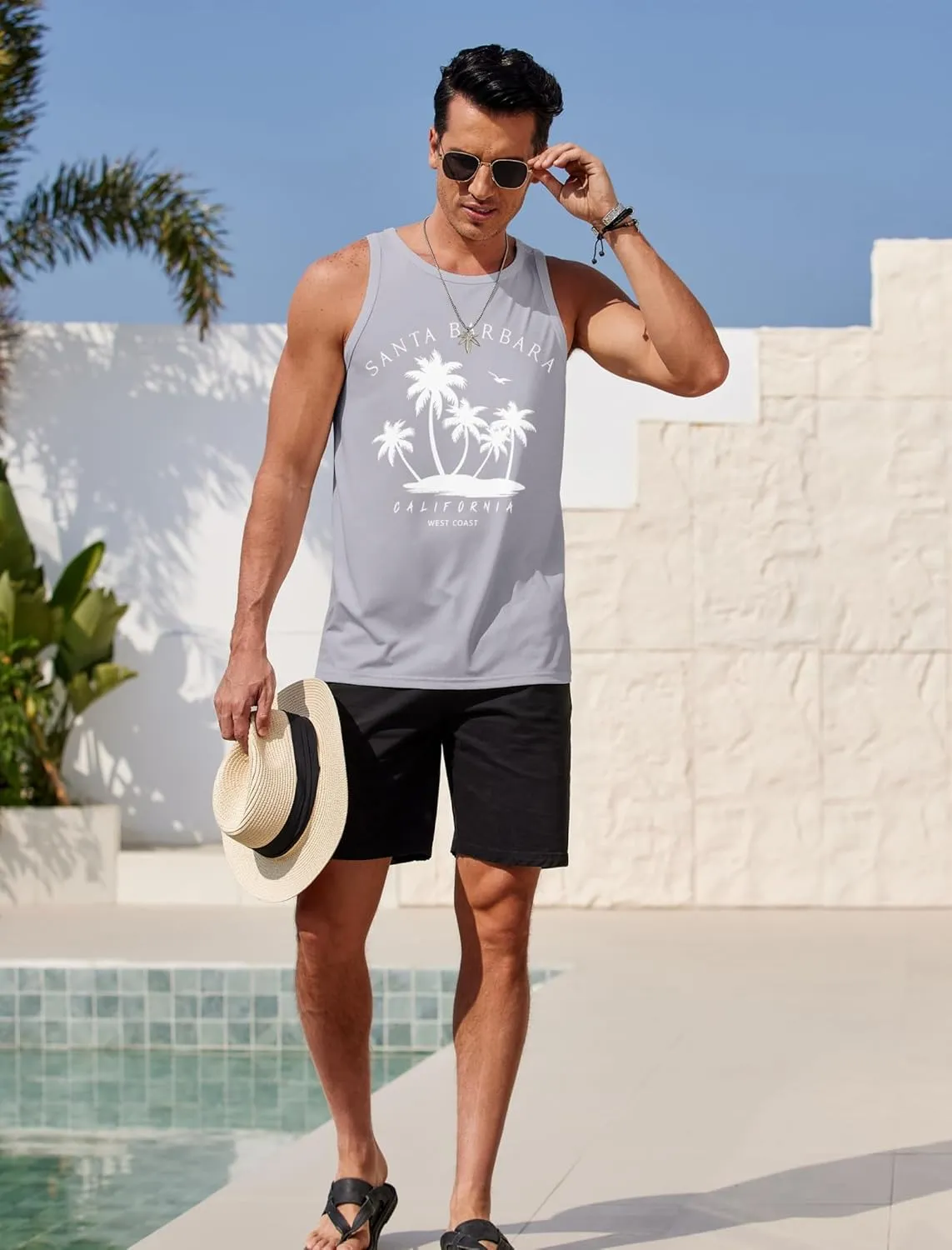 COOFANDY Mens Tank Tops Beach Summer Sleeveless Graphic T Shirts Palm Tree Vacation Quick Dry Muscle Tank